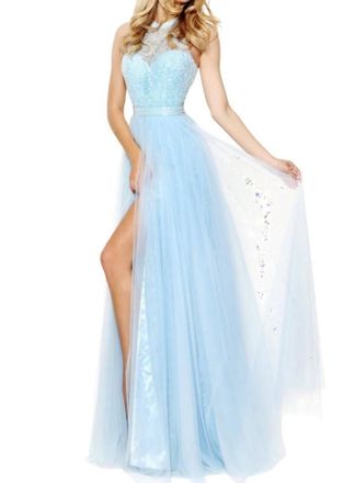 Sherri Hill Beaded Bodice Prom Dress In Light Blue