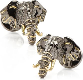 Cufflinks Inc. Sterling Silver & 14K Gold Elephant Head Cuff Links in Gunmetal at Nordstrom