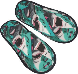 Generic Fuzzy Slippers Shark Pattern Printing Home Slippers Comfy Plush Slipper For Mens Women Party L