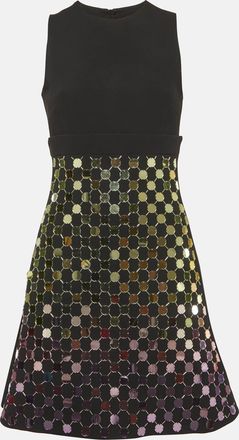 DAVID KOMA Black Stretch Crepe Embellished A-Line Mini Dress