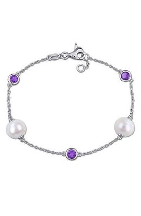 Delmar 8.5-9mm Cultured Freshwater Pearl & Stone Station Bracelet in Purple at Nordstrom Rack