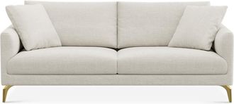 Castlery Lena Sofa Customized, Performance Linen Weave, Sand, Brass Legs, Spill Resistant, Removable Covers for Castlery Sofas, Grey