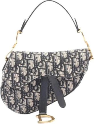 Dior Pre-owned Saddle Mini Oblique Jacquard Canvas Handbag - Dames - Vintage Schoudertas - Blauw - ONE Size - Leer - Vintage