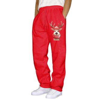 Generic Mens Trousers Casual Smart Mens Christmas Hip Hop Pants Casual Solid Color Track Cuff Lace Up Workout Pants with Pocket(Red,3XL)
