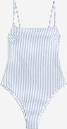 H&M Badeanzug High Leg - Hellblau/Gestreift