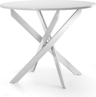 Home Heavenly Mesa redonda industrial &oslash;90 cm tablero blanco pata blanca