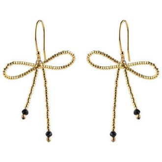 A Beautiful Story gold plated oorbellen Bow Black Onyx