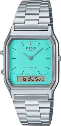 Casio Vintage Daul Time Water Resistant Stainless Steel Band Silver AQ-230A-2A2MQY