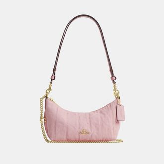 Coach Womens Caitlin Shoulder Bag In Regenerative Cotton With Quilting And Charm - Pink - One Size