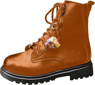 Generic Brown Womens Fashionable and Casual Winter High Top Warm Flat Bottom British Style Front Tie Thick Heel Knight Boots for Daily