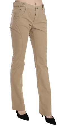 Just Cavalli Cotton Mid-Waist Straight Trousers - Beige