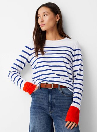 Contemporaine Womens Striped slub organic cotton T-shirt