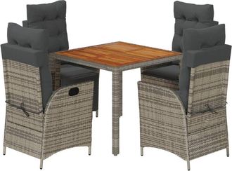 vidaXL Set Comedor De Jard&iacute;n 5 Piezas Con Cojines Rat&aacute;n Sint&eacute;tico Gris Vidaxl
