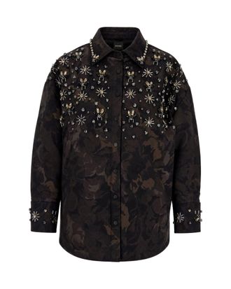 Pinko Long-Sleeved Oversized Jacquard Shirt with Pearl