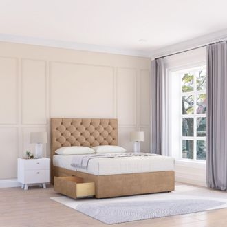 Sloomy Mayfair Divan Bed Base No Drawers & 54 Floor Standing Headboard in Light Beige | Size: Small Single