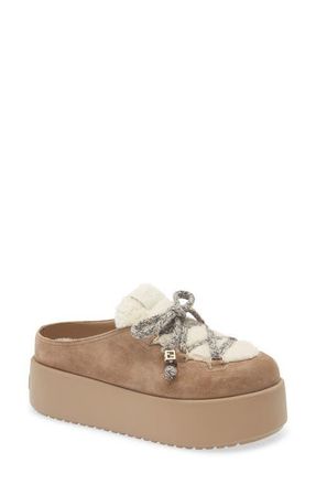 Fendi Apr&egrave;s Chic Leather & Genuine Shearling Mule in Beige at Nordstrom, Size 10.5Us