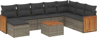 vidaXL Set De Muebles De Jard&iacute;n 9 Pzas Y Cojines Rat&aacute;n Sint&eacute;tico Gris Vidaxl