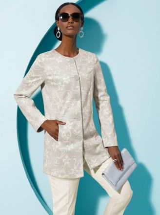 Cr&eacute;ation L Jackenblazer CREATION L Gehrock, Damen, Gr. 36, hellgrau, champagner, bedruckt, 90% Polyester, 10% Elasthan, Blazer Jackenblazer