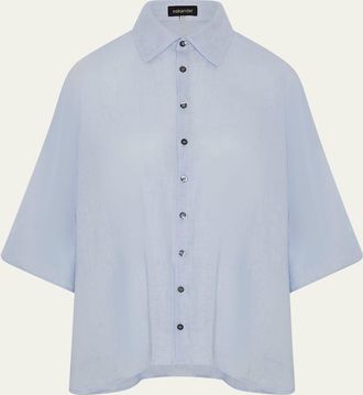 Eskandar Sloped Shoulder Wide A-Line Short Sleeve Shirt With Collar - Mid Length