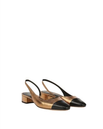 Veronica Beard Womens Cecile Leather Cap-Toe Slingback Shoes In Gold/black
