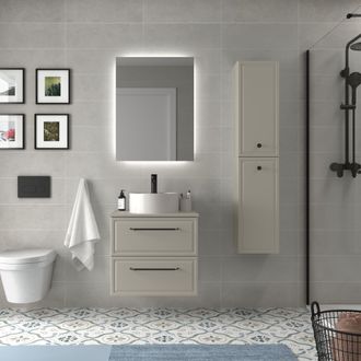 Cygnus Bath Mueble De Ba&ntilde;o Runa 60cm Gris Mate 2 Cajones Lavabo Sobre Encimera 1 Poza Porcelana