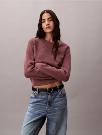 Calvin Klein Jeans Calvin Klein Womens Smooth Cotton Monogram Sweater - Pink - XS