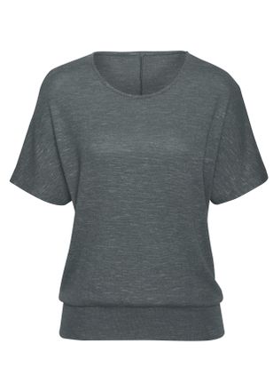 Vivance Kurzarmshirt VIVANCE mit breitem Bund, Damen, Gr. 32/34, grau (graugr&uuml;n), Feinstrick, Obermaterial: 55% Polyester (REPREVE), 43% Viskose, 2% Elasthan,