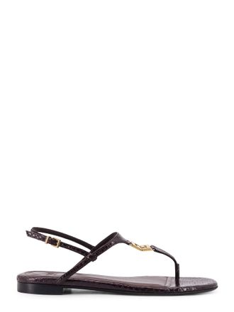 Fendi Fold Leather Sandals With Reptile Effect-Donna
