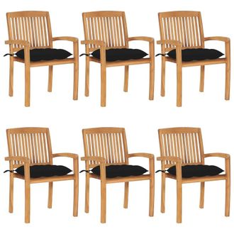 vidaXL Sillas De Jard&iacute;n Apilables 6 Uds Madera De Teca Con Cojines Vidaxl
