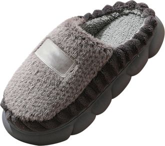 Generic Mens and Womens Spring Autumn and Winter Home Indoor Thick Plush Soft Non Silent Warm Wrapped Toe Couple Same Style Plush Cotton Slippers Rubber Slipp