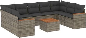 vidaXL Set De Sof&aacute;s De Jard&iacute;n 10 Pzas Con Cojines Rat&aacute;n Sint&eacute;tico Gris Vidaxl