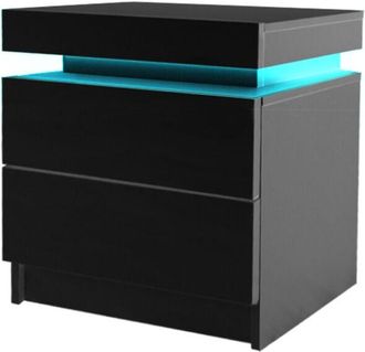 Levede Levede Bedside Tables Side Table 2 Drawers RGB LED High Gloss Nightstand Cabinet