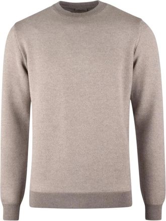 Stenstr&ouml;ms Merino wollen trui - Gestructureerd breisel met contrasterende details - Heren - Ronde hals truien - Beige - L - Wol - Truien & Vesten