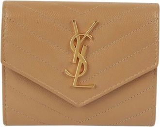 Saint Laurent Pre-owned Wallets, female, Beige, Size: ONE SIZE Pre-owned Monogram Compact Tri-Fold Wallet