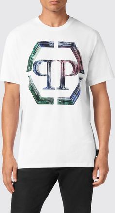 Philipp Plein T-shirt in cotone con monogram e logo Hexagon di strass