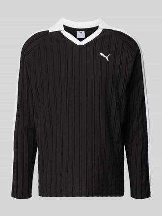 Puma Relaxed Fit Polo-Longsleeve mit Label-Stitching in Black, Gr&ouml;&szlig;e XXL