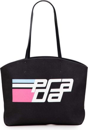 Prada Black Canvas Leather Handbag Tote Bag (Pre-Owned)