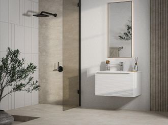Vente-Unique Mobili per bagno sospeso scanalato con lavabo singolo da incasso 60 cm Bianco - LATOMA