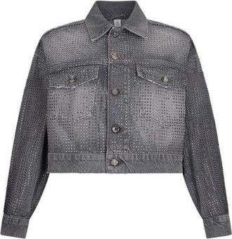 Liu Jo Used Gray Denim Jacket With Rhinestone Embellishments