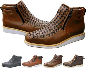 Generic Zenfaze Handcrafted Western Cowboy Boots, Mens Square Toe Leather Hand-woven Cowboy Petatillo Boot (Khaki,10.5)