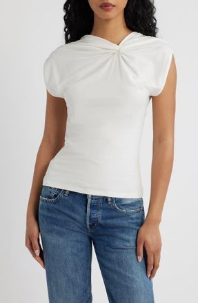 Topshop Knot Detail Ruched Stretch Cotton Top in White at Nordstrom, Size X-Small
