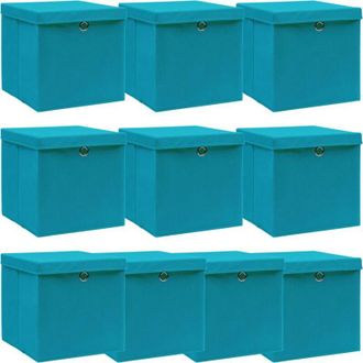 vidaXL Vidaxl - Caja De Almacenaje Con Tapa 4 Uds Tela Azul Celeste 32x32x32 Cm