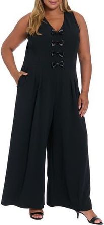 London Times Bow Front Sleeveless Jumpsuit in Black/Black at Nordstrom Rack, Size 18W