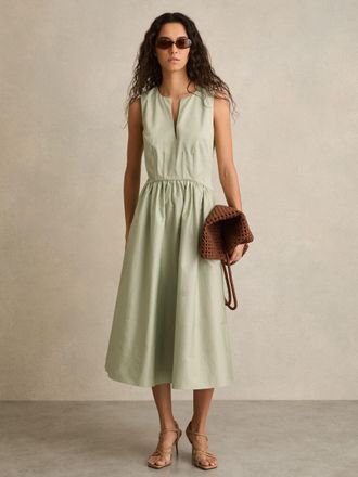 Reiss Liza Sage Cotton Corset Midi Dress, 16, Light Green