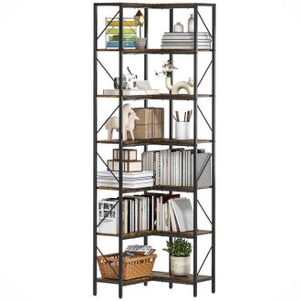 HOMCOM Homcom - Libreria ad Angolo Industriale a 7 Livelli in Truciolato Acciaio Marrone