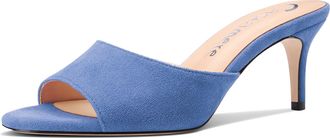 Castamere Round Open Toe Heeled Sandals for Women Mid Kitten Heels Slip-on Dress Mules Office Casual Summer Shoes 2.6 Inches Heels Denim Blue 5.5 UK