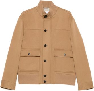 Lardini Button-up Ribbed-Trim Jacket - Heren - Zomerjassen - Bruin - M - Wol - Jassen