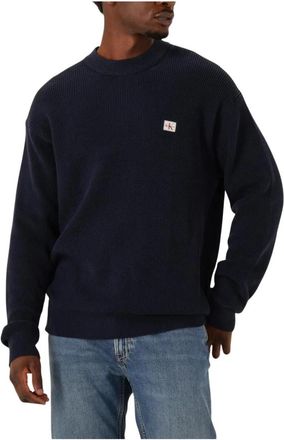 Calvin Klein Navy Katoen Wafel Ronde Hals Sweater - Heren - Ronde hals truien - Blauw - XL - Katoen - Truien & Vesten
