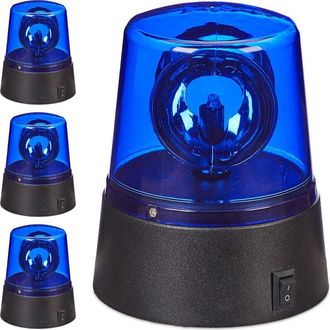 Relaxdays Relaxdays LED Blue Light, 4x Strobe Set with Rotating Reflector, Battery-operated, for Themed Parties, Batteries, Blue