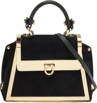 Ferragamo Pre-owned Handbags, female, Black, Size: ONE SIZE Pre-owned Suede Handbag